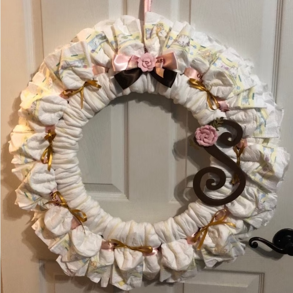 New Personalized Letter Diaper Wreath